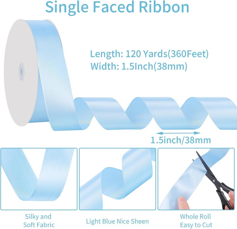 woric Light Blue Ribbon 1 1/2 Inch 120 Yards Baby Sky Blue Satin Ribbon for Baby Bridal Shower Nursery Party Decor Beach Wedding Bows Crafts Flower Bouquet Gift Wrapping - Image 2